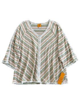 Ruby Rd Women's Sz 2X Striped Lace Trim Top Green Pink White Rayon Blend